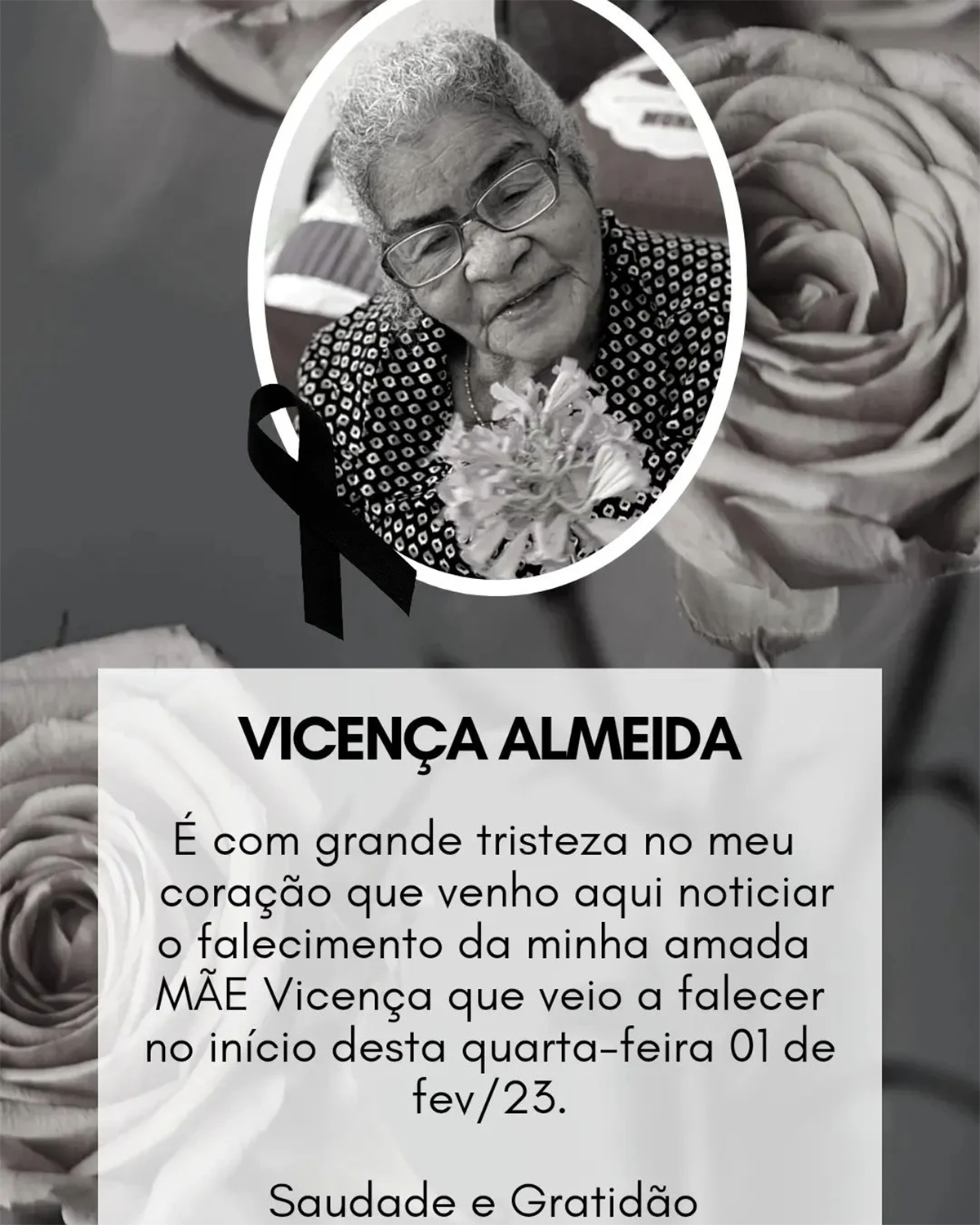 Vicença Maria de Almeida, 94 anos, mãe de Marcelino Almeida, prefeito da cidade de Coivaras (PI).