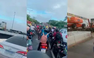 Carreta bitrem bloqueia trânsito ao ficar presa na Ponte da Amizade