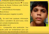 Menino de 12 anos desaparece em Teresina e familiares buscam ajuda para localizá-lo
