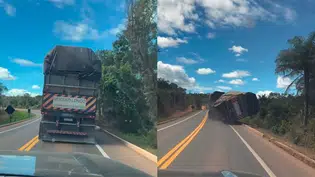 Carreta carregada de algodão perde o controle e tomba na PI-247, em Uruçuí