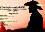 4ª Cavalgada da Amizade 2026 reúne cavaleiros e atrações musicais em Coivaras