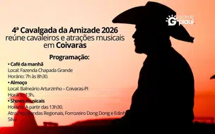 4ª Cavalgada da Amizade 2026 reúne cavaleiros e atrações musicais em Coivaras