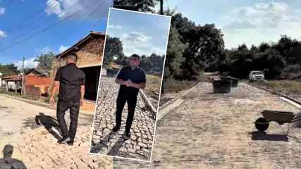 Prefeito João Mourão acompanha obra de calçamento no bairro São Francisco, em Coivaras